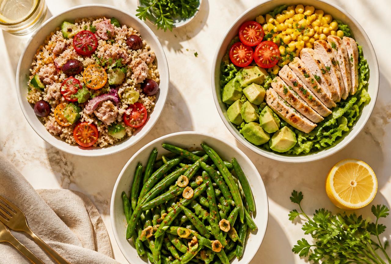 Salades et haricots verts du menu anti-inflammatoire